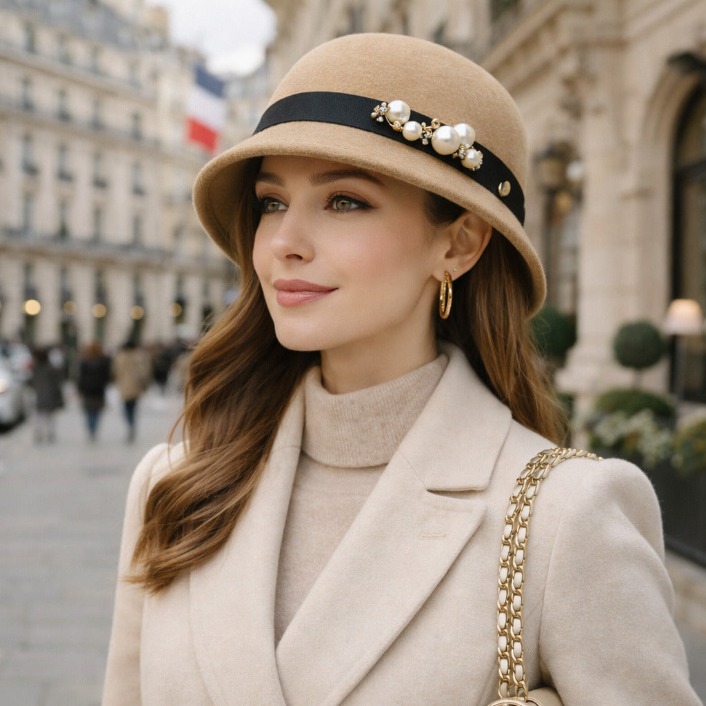 Chapeau Melon Cloche Femme - Perle