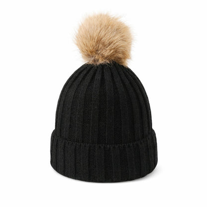 Bonnet Femme en Maille Classique avec Pompon - Glacie
