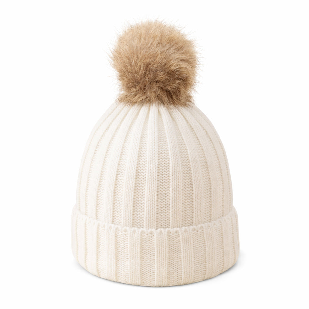 Bonnet Femme en Maille Classique avec Pompon - Glacie