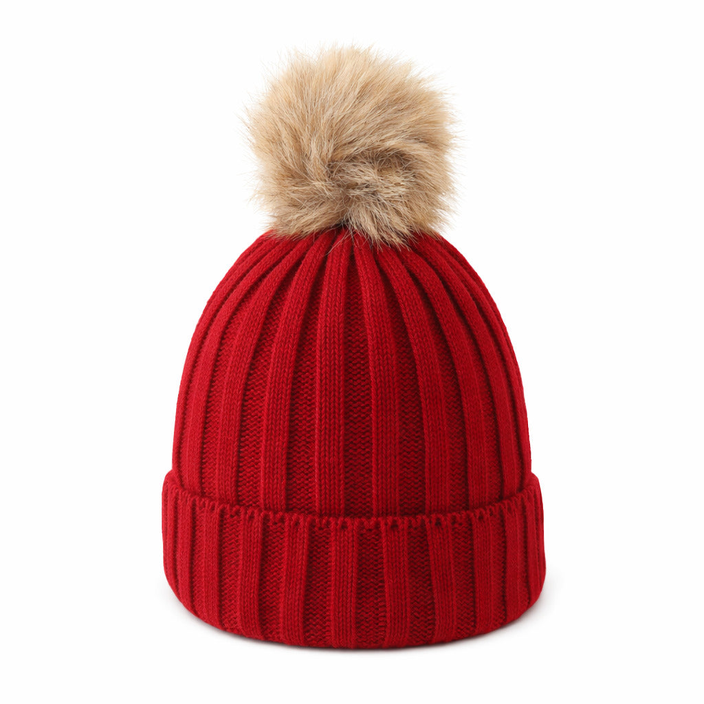 Bonnet Femme en Maille Classique avec Pompon - Glacie