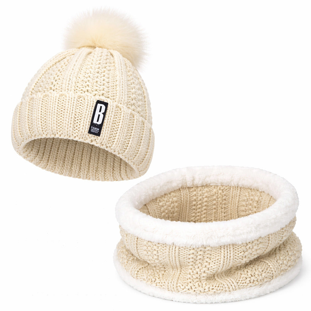 Ensemble Bonnet Femme Pompon en Maille & Écharpe Épaisse