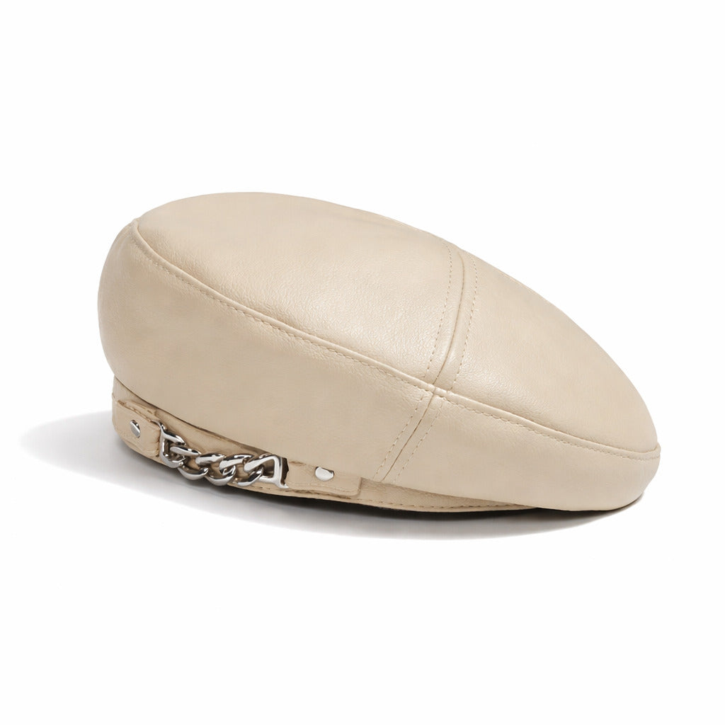 Béret Femme en Cuir avec Chaine