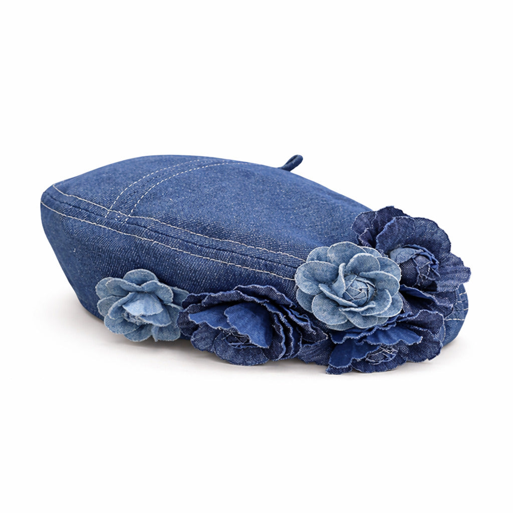 Béret Femme en Jean Fleur
