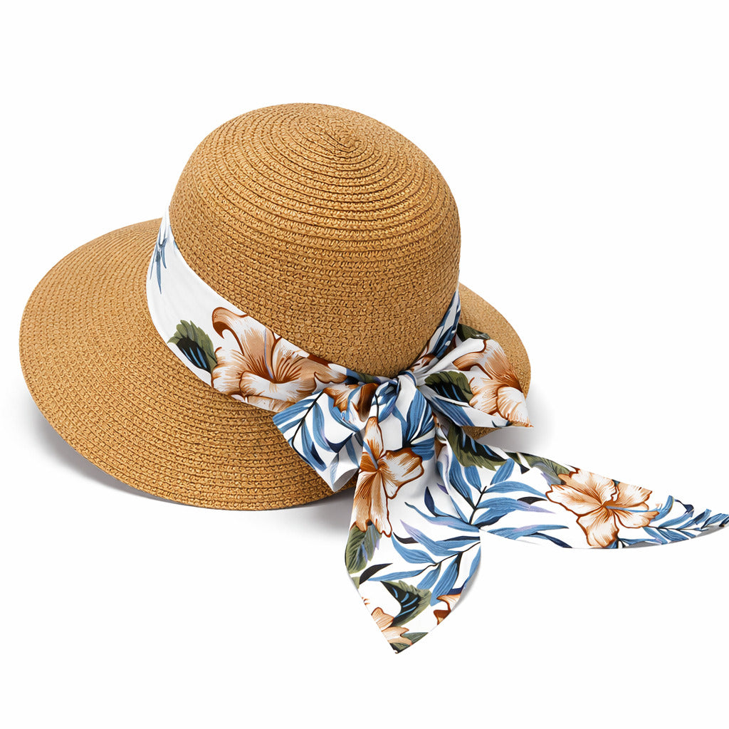 Chapeau de Paille à Larges Bords – Ruban Fleuri Tropical