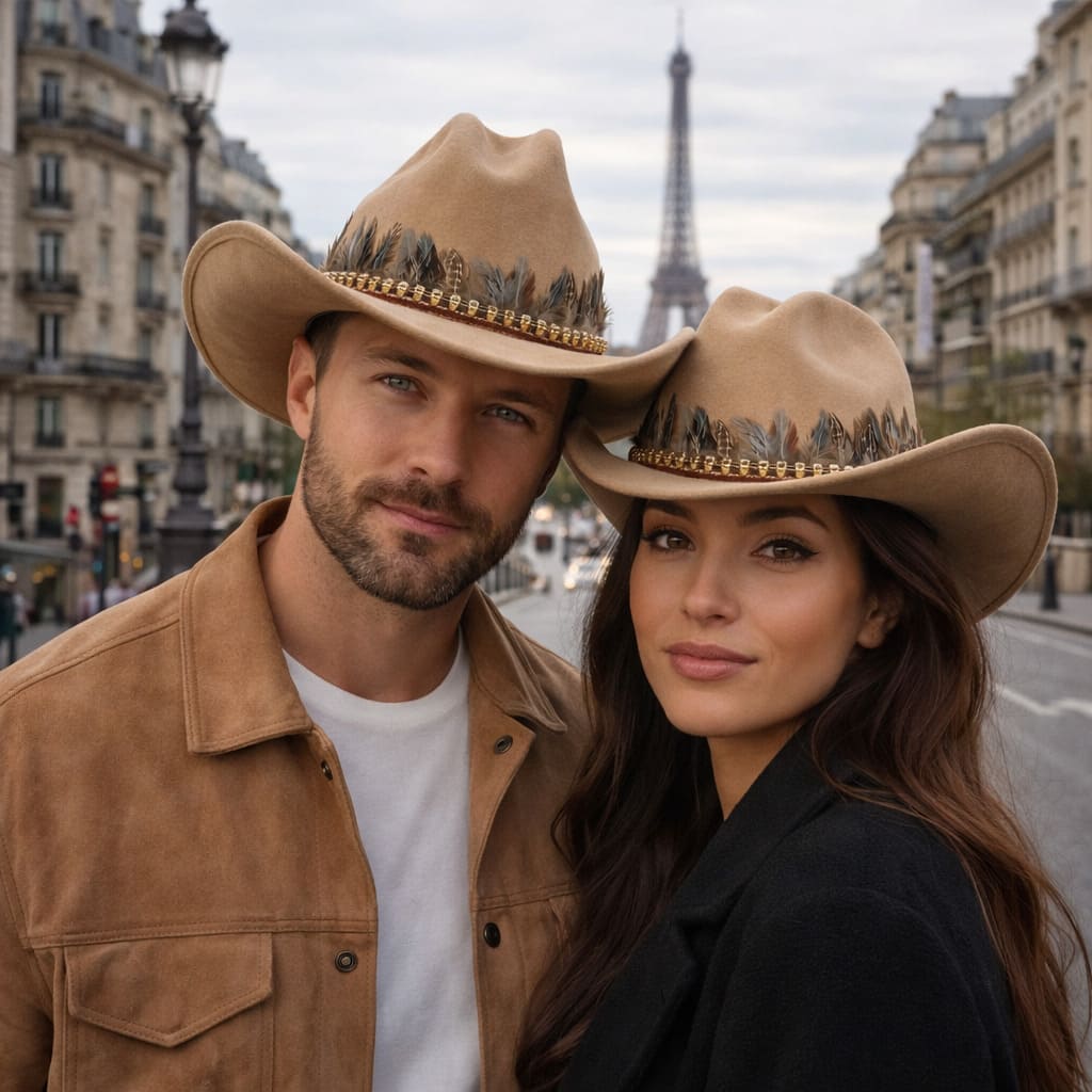 Chapeau Cowboy Feutré – Bande Plumes Décoratives