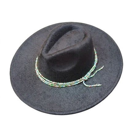 Chapeau Fedora – Texture Suédée avec Cordon Perlé