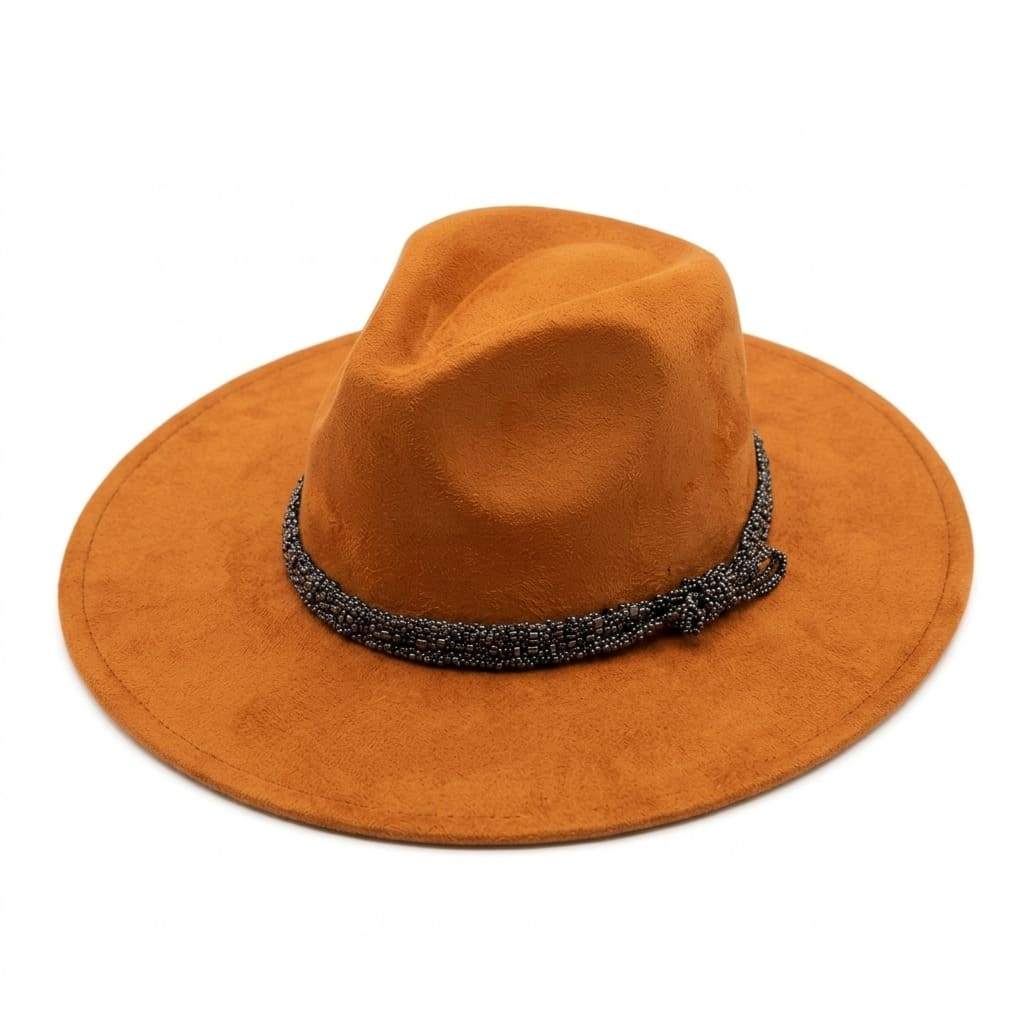 Chapeau Fedora – Texture Suédée avec Cordon Perlé