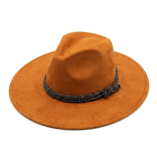 Chapeau Fedora – Texture Suédée avec Cordon Perlé