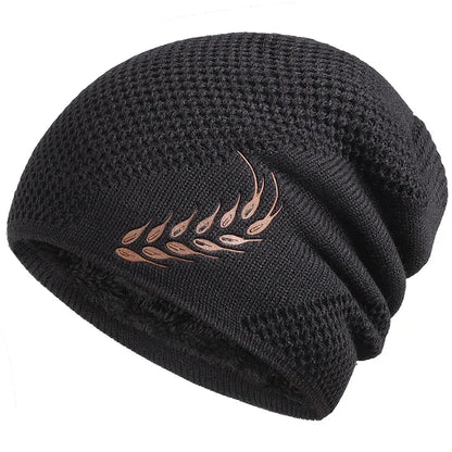 Bonnet Long en Maille avec Broderie Feuille - LeafyWarm