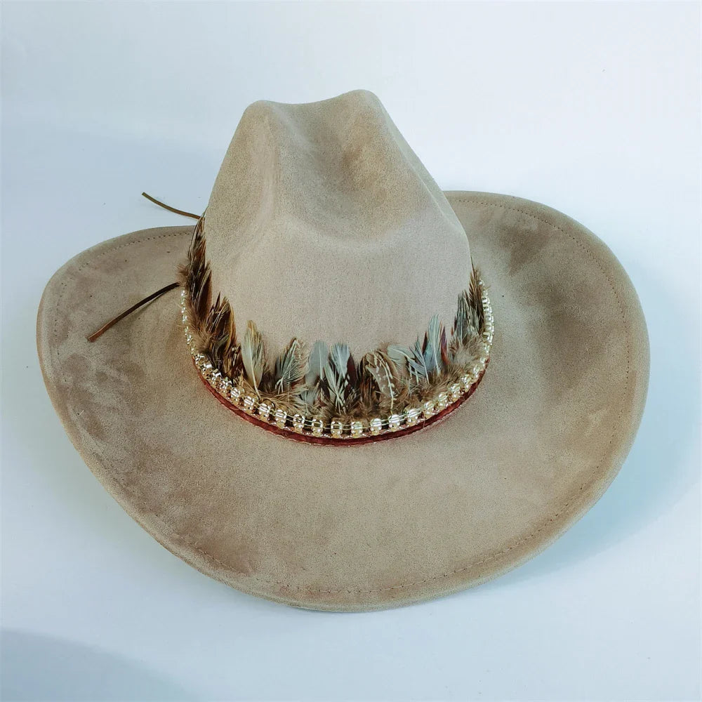 Chapeau Cowboy Feutré – Bande Plumes Décoratives