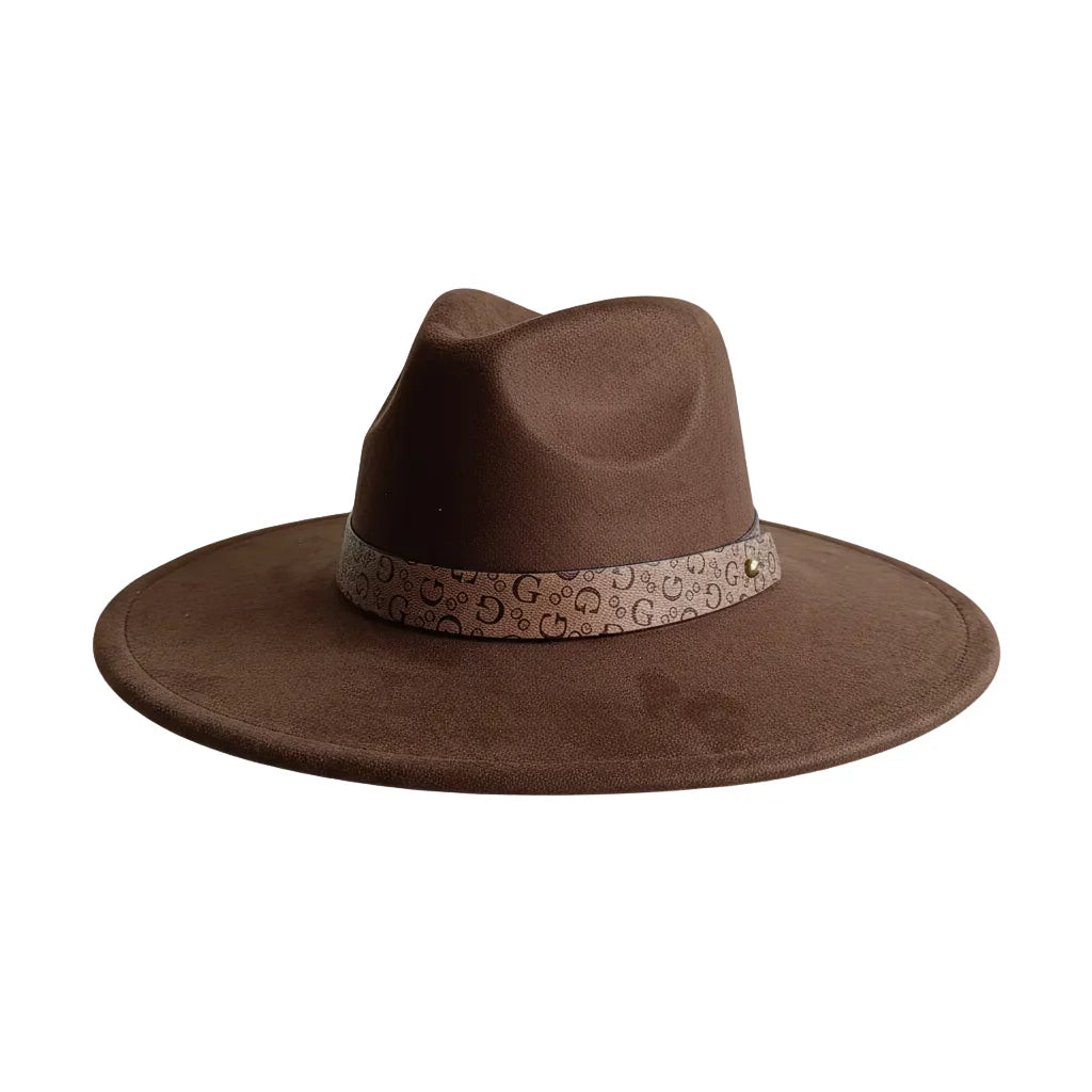 Chapeau Fedora Effet Suédine – Bandeau Motif Graphique