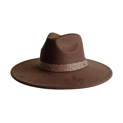Chapeau Fedora Effet Suédine – Bandeau Motif Graphique