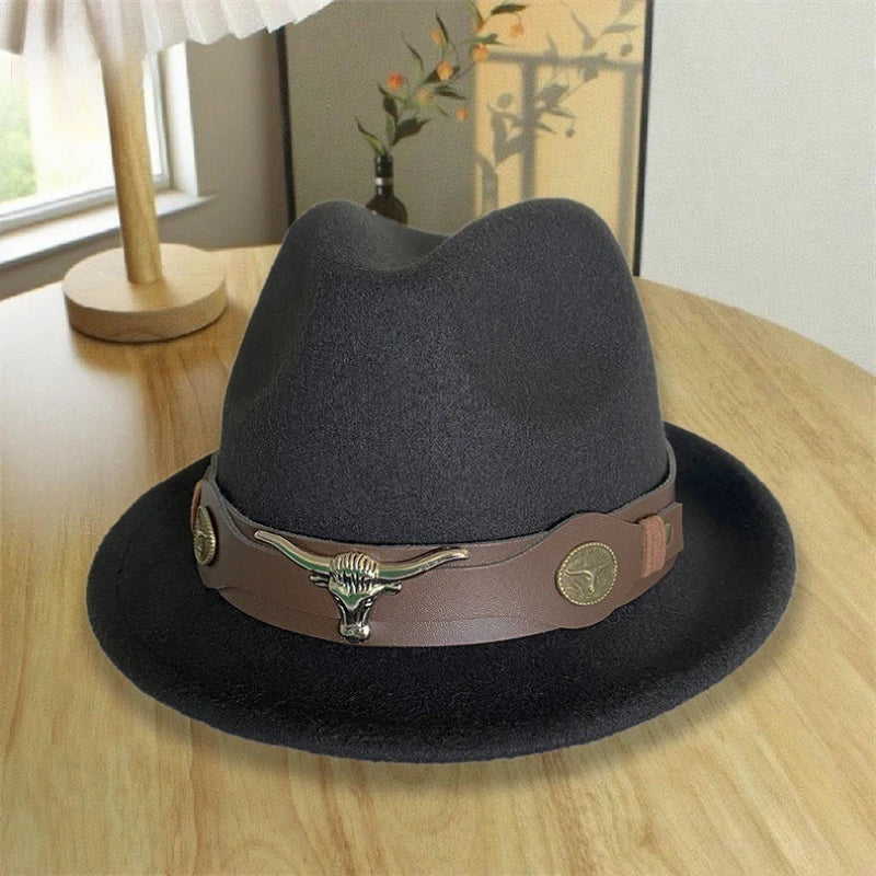 Chapeau Fedora Feutre – Bande Cuir Décor Longhorn