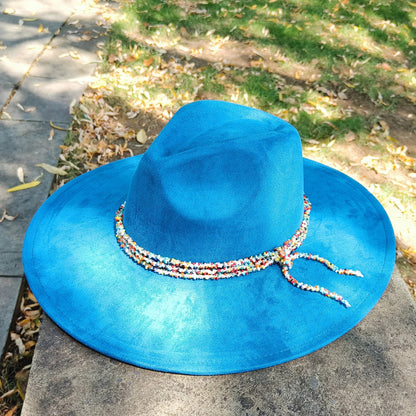 Chapeau Fedora – Texture Suédée avec Cordon Perlé