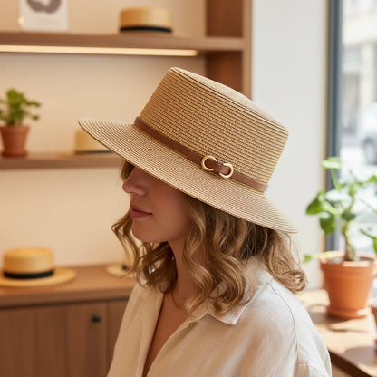 Chapeau de Paille – Ruban Cuir Boucle Métal