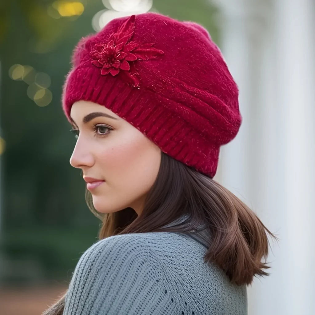 Bonnet Femme Tricoté Fleur Élégante - Nordika