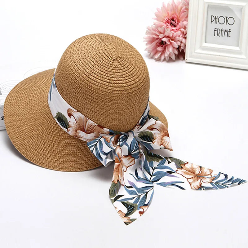 Chapeau de Paille à Larges Bords – Ruban Fleuri Tropical