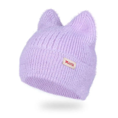 Bonnet Femme Tricoté avec Oreilles de Chat – KittyFluff