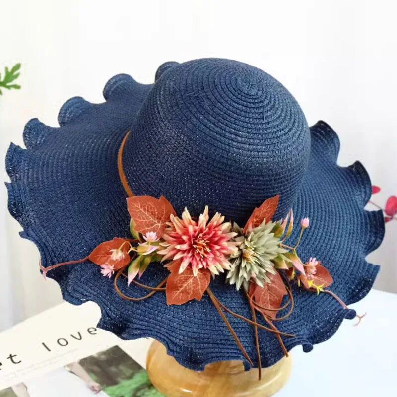 Chapeau de Paille Femme à Fleur Large Bord - Wavym