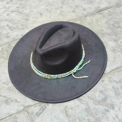 Chapeau Fedora – Texture Suédée avec Cordon Perlé