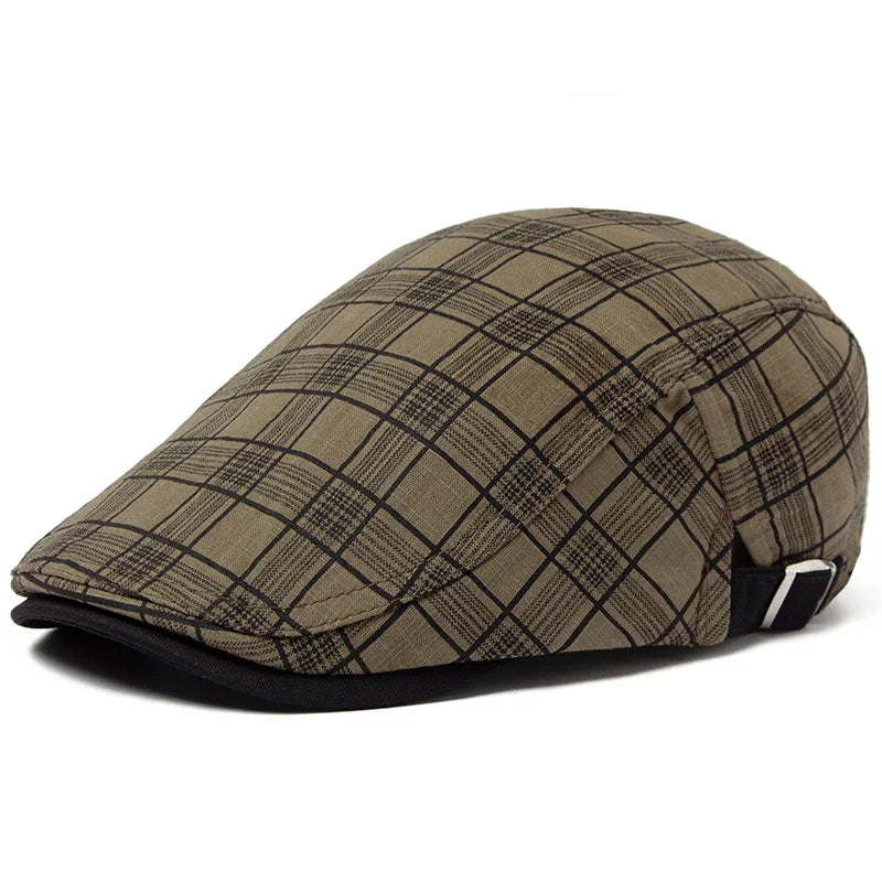 Béret Homme Réglable en Coton avec Motif Carreaux - Pixel