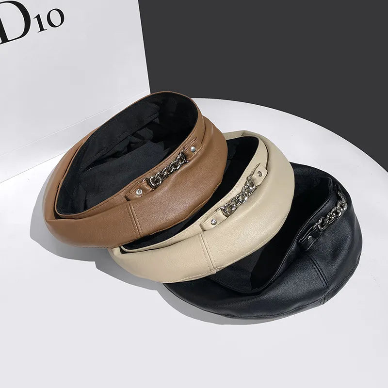 Béret Femme en Cuir avec Chaine