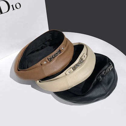 Béret Femme en Cuir avec Chaine