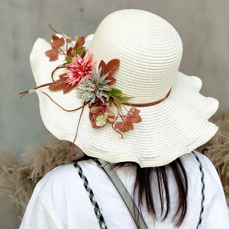 Chapeau de Paille Femme à Fleur Large Bord - Wavym