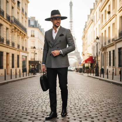 Chapeau Fedora Effet Suédine – Bandeau Motif Graphique