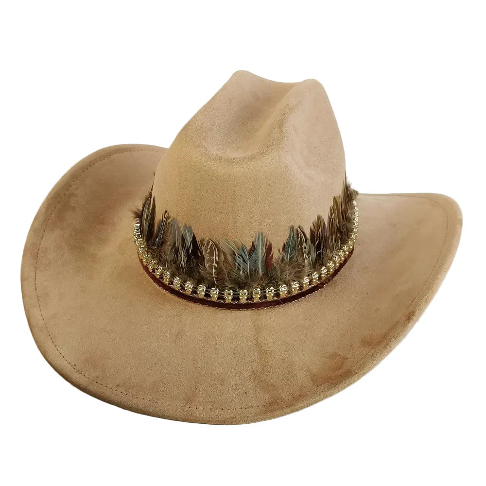 Chapeau Cowboy Feutré – Bande Plumes Décoratives