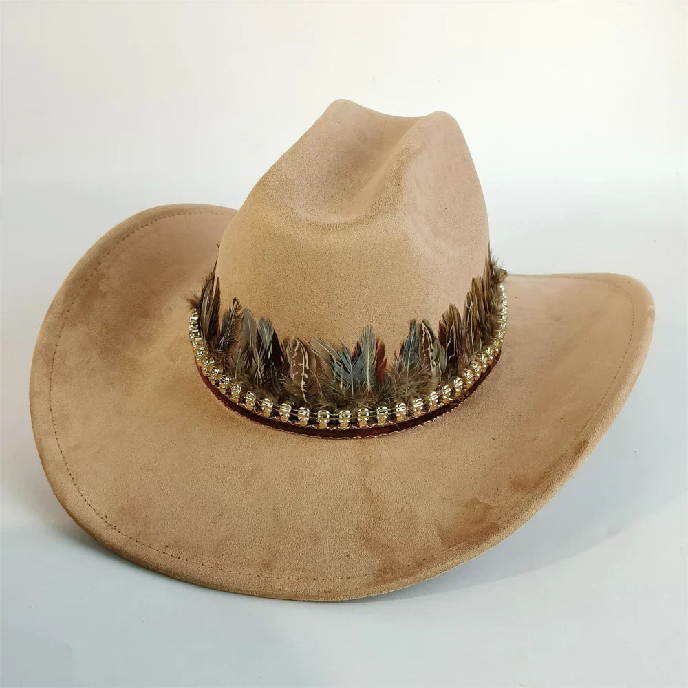Chapeau Cowboy Feutré – Bande Plumes Décoratives
