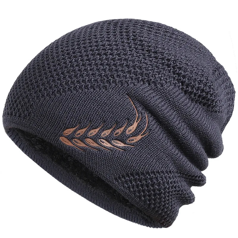 Bonnet Long en Maille avec Broderie Feuille - LeafyWarm