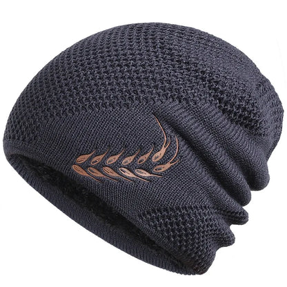 Bonnet Long en Maille avec Broderie Feuille - LeafyWarm