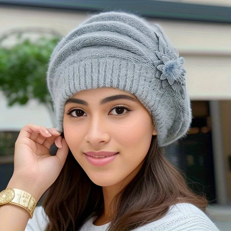 Bonnet Femme Tricoté Fleur Élégante - Nordika