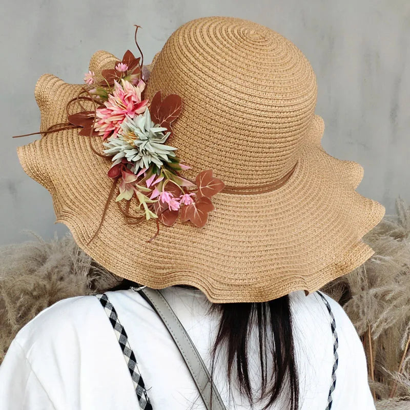 Chapeau de Paille Femme à Fleur Large Bord - Wavym
