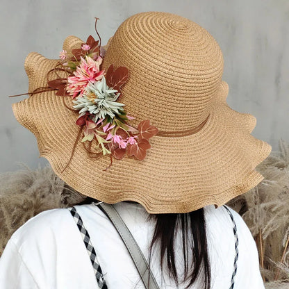 Chapeau de Paille Femme à Fleur Large Bord - Wavym