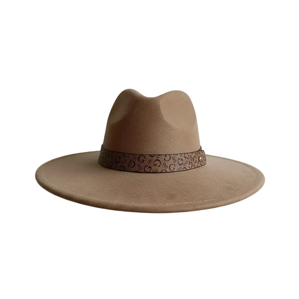 Chapeau Fedora Effet Suédine – Bandeau Motif Graphique