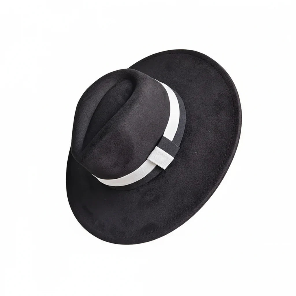 Chapeau Fedora Suédine – Bord Large et Ruban Contrasté
