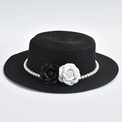 Chapeau de Paille Femme – Fleurs Décoratives et Perles