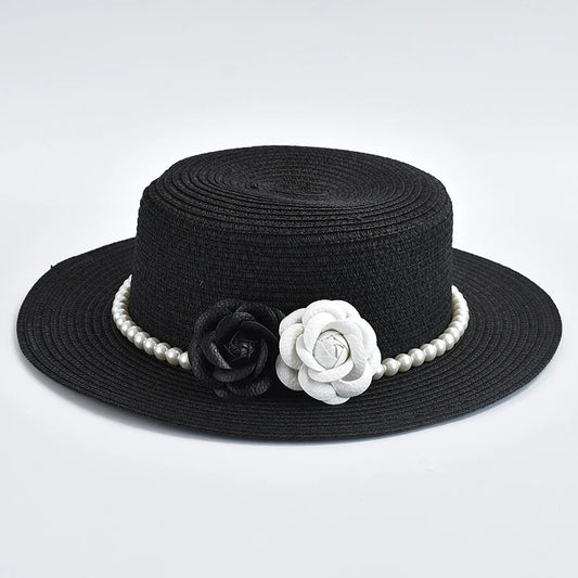 Chapeau de Paille Femme – Fleurs Décoratives et Perles