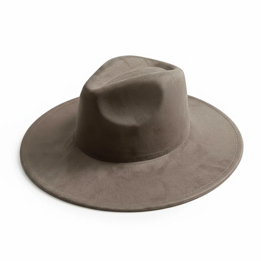 Chapeau Fedora Suédine – Bord Large et Bande Fine