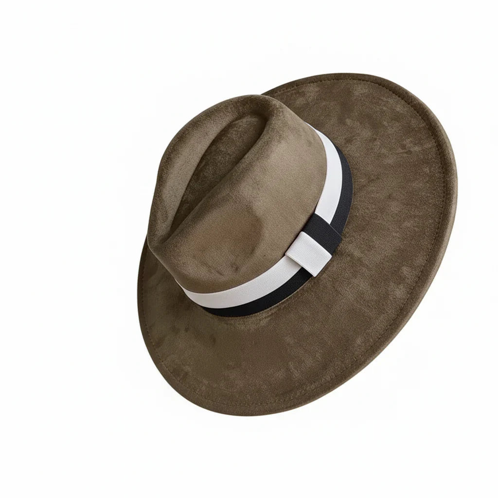 Chapeau Fedora Suédine – Bord Large et Ruban Contrasté