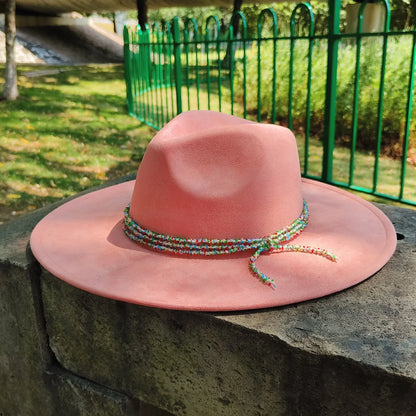 Chapeau Fedora – Texture Suédée avec Cordon Perlé