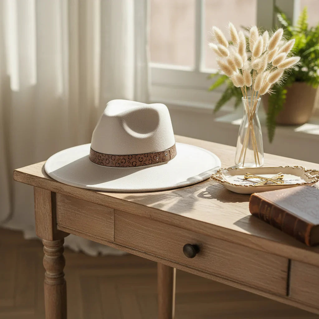 Chapeau Fedora Effet Suédine – Bandeau Motif Graphique