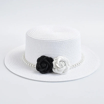 Chapeau de Paille Femme – Fleurs Décoratives et Perles