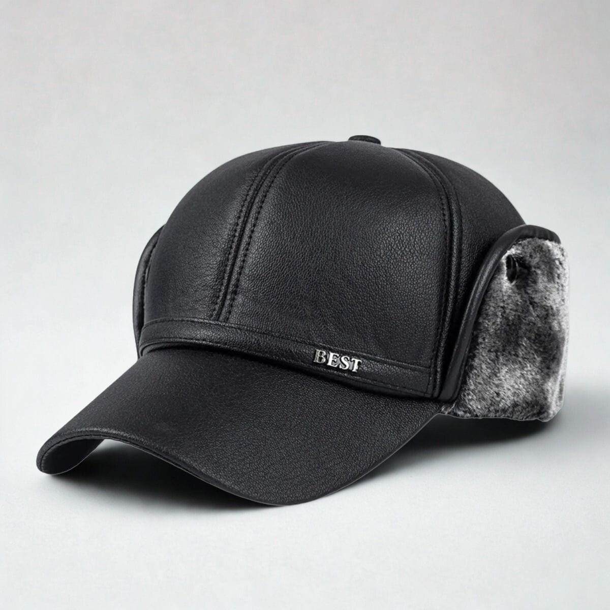 Casquette Homme Hiver Cuir Gris