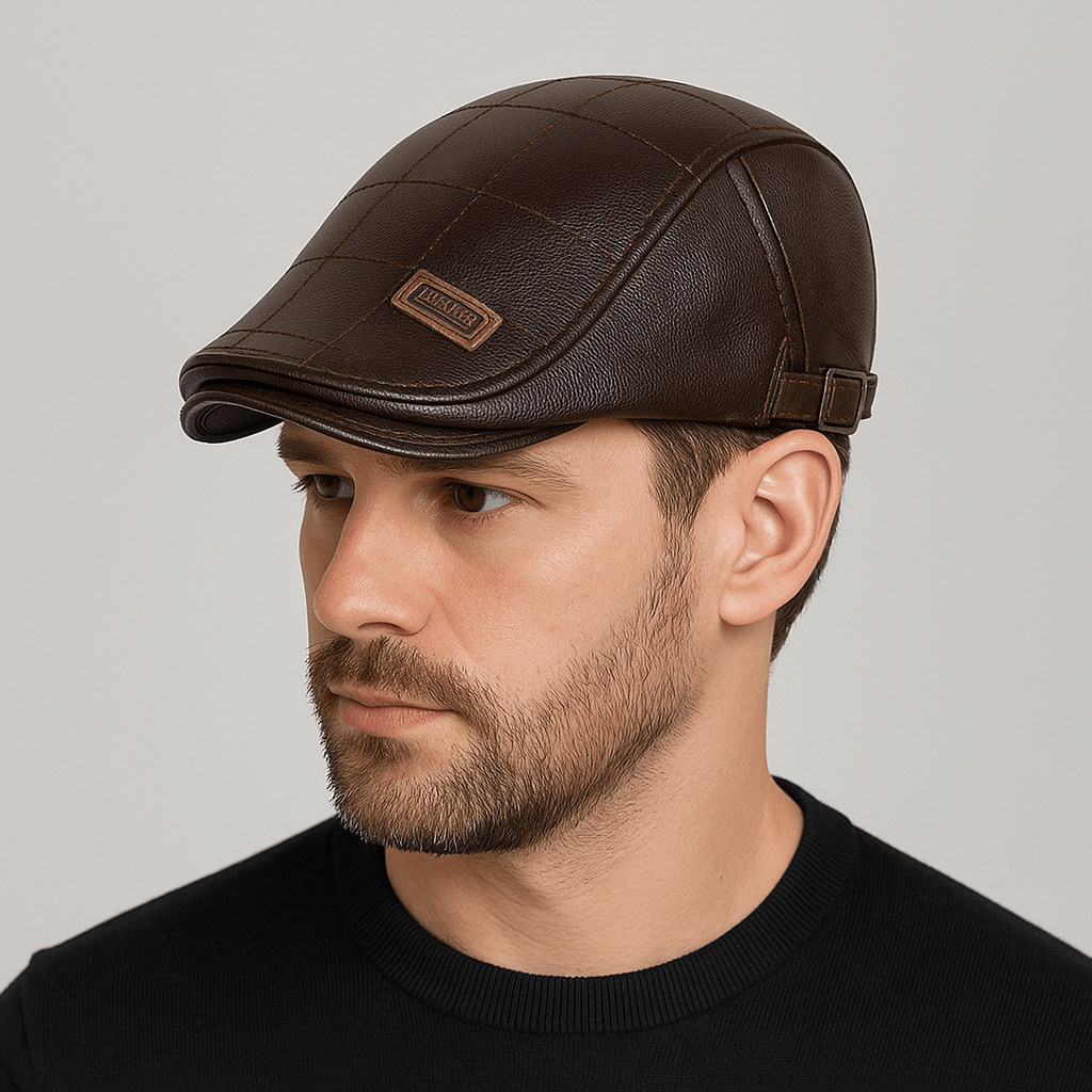 Casquette Plate Cuir Homme Marron